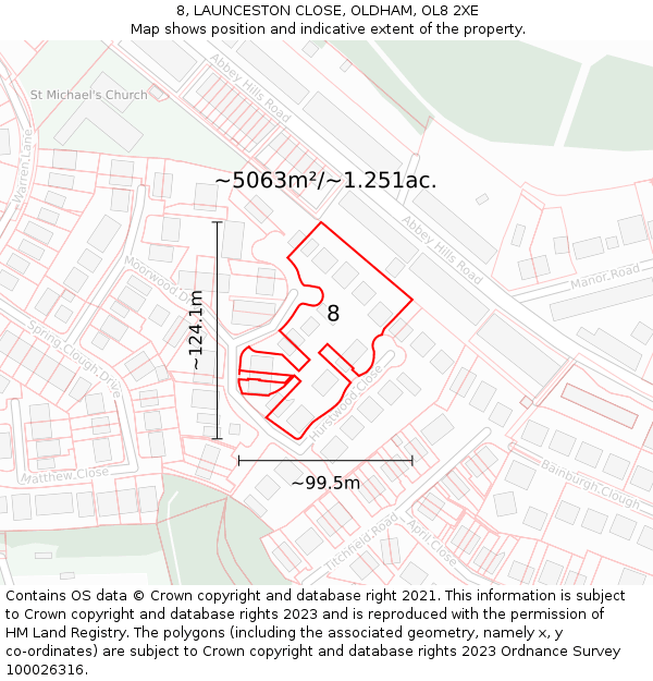 8, LAUNCESTON CLOSE, OLDHAM, OL8 2XE: Plot and title map