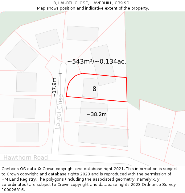 8, LAUREL CLOSE, HAVERHILL, CB9 9DH: Plot and title map