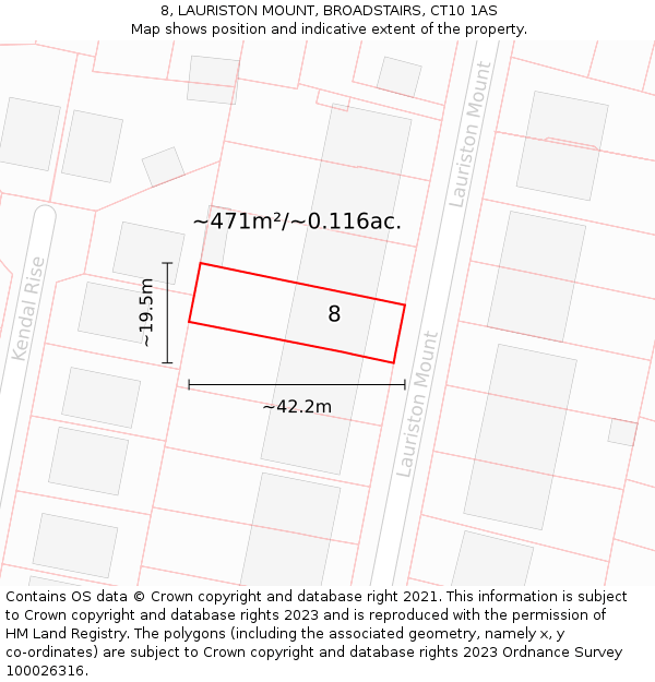 8, LAURISTON MOUNT, BROADSTAIRS, CT10 1AS: Plot and title map