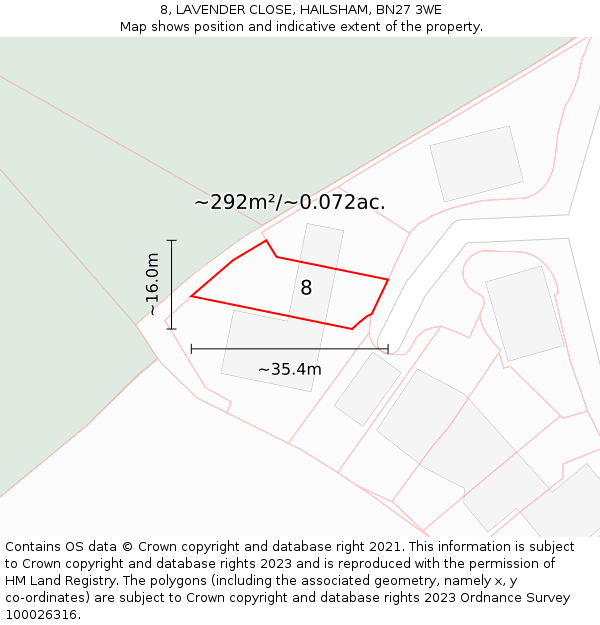 8, LAVENDER CLOSE, HAILSHAM, BN27 3WE: Plot and title map