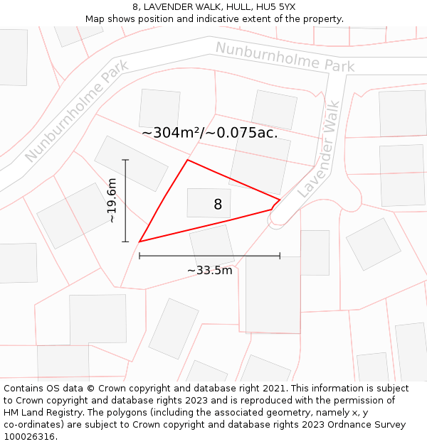 8, LAVENDER WALK, HULL, HU5 5YX: Plot and title map