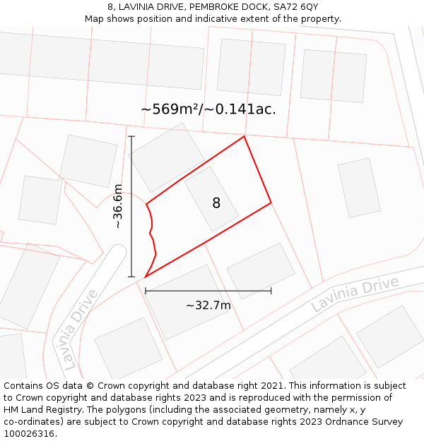 8, LAVINIA DRIVE, PEMBROKE DOCK, SA72 6QY: Plot and title map