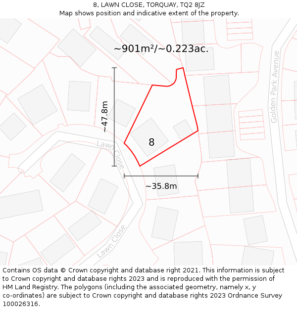 8, LAWN CLOSE, TORQUAY, TQ2 8JZ: Plot and title map