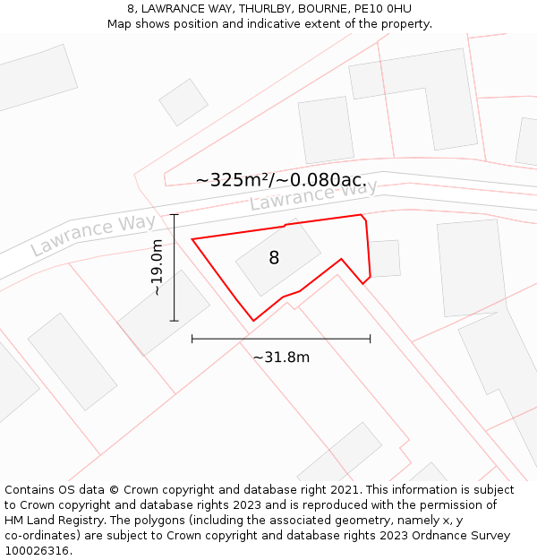 8, LAWRANCE WAY, THURLBY, BOURNE, PE10 0HU: Plot and title map