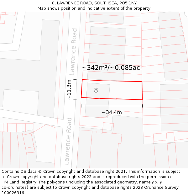 8, LAWRENCE ROAD, SOUTHSEA, PO5 1NY: Plot and title map