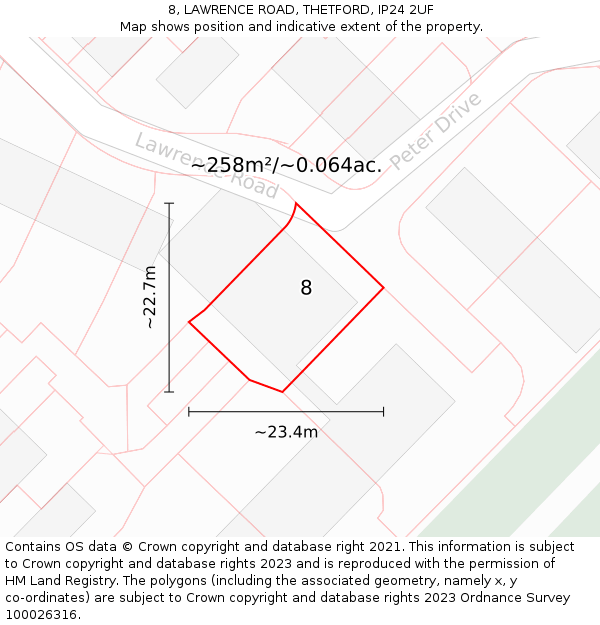 8, LAWRENCE ROAD, THETFORD, IP24 2UF: Plot and title map