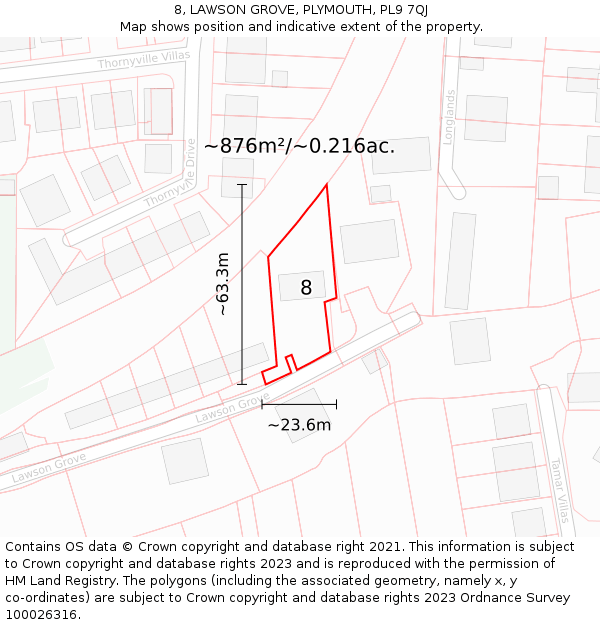 8, LAWSON GROVE, PLYMOUTH, PL9 7QJ: Plot and title map