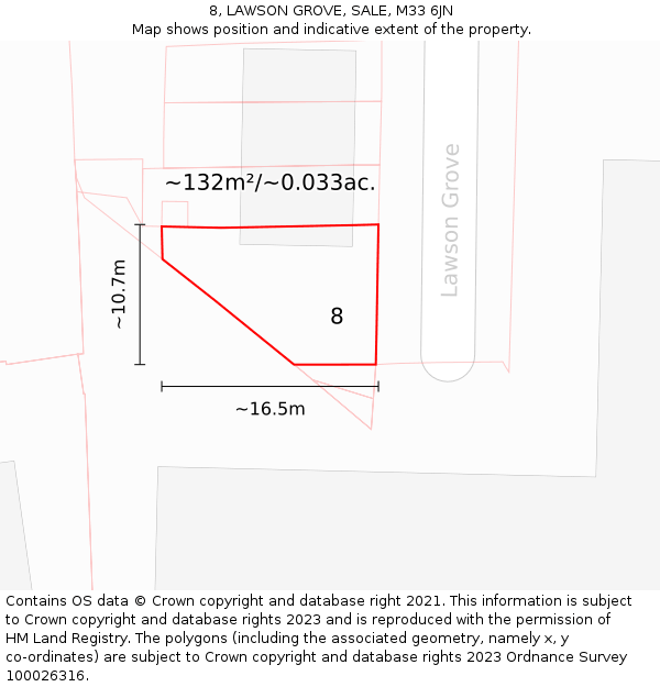 8, LAWSON GROVE, SALE, M33 6JN: Plot and title map