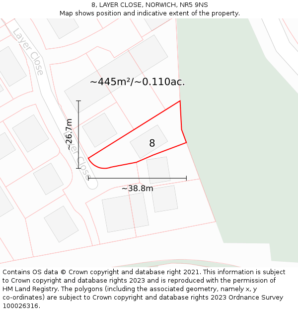 8, LAYER CLOSE, NORWICH, NR5 9NS: Plot and title map