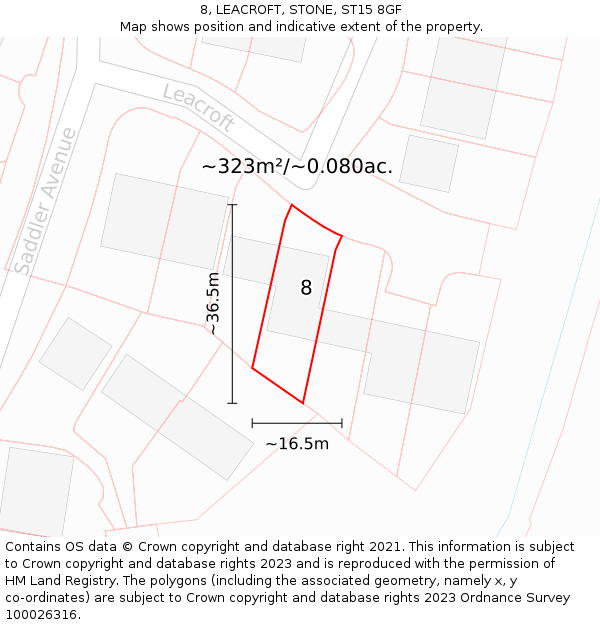 8, LEACROFT, STONE, ST15 8GF: Plot and title map