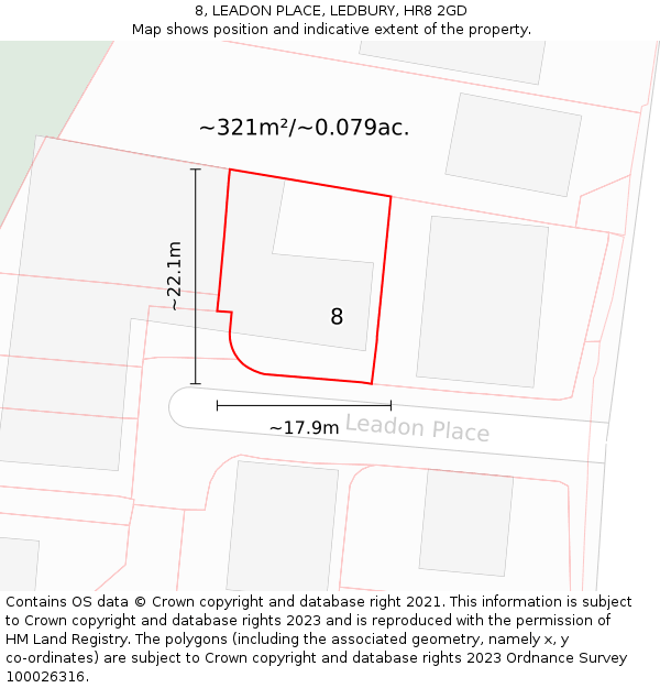 8, LEADON PLACE, LEDBURY, HR8 2GD: Plot and title map