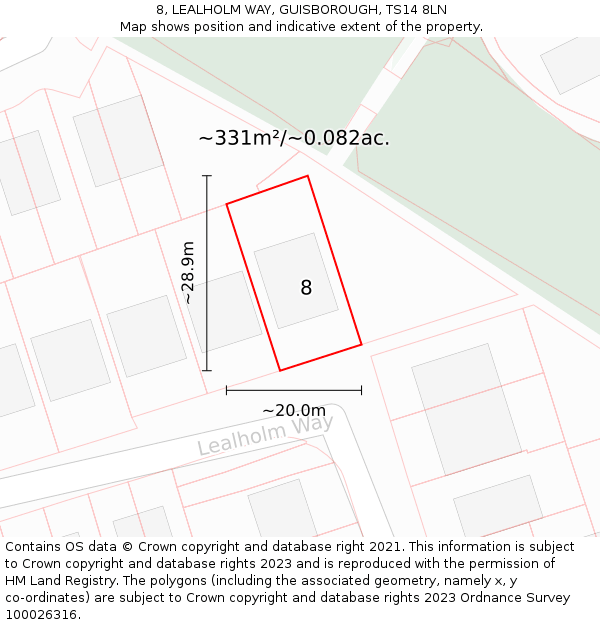 8, LEALHOLM WAY, GUISBOROUGH, TS14 8LN: Plot and title map