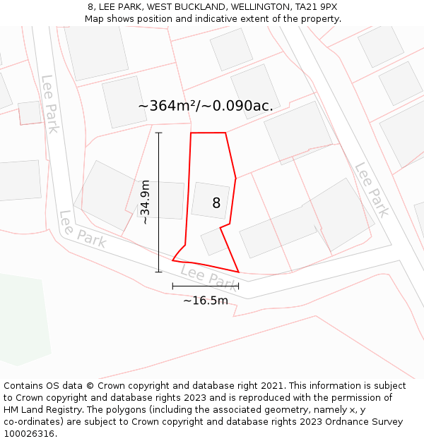 8, LEE PARK, WEST BUCKLAND, WELLINGTON, TA21 9PX: Plot and title map