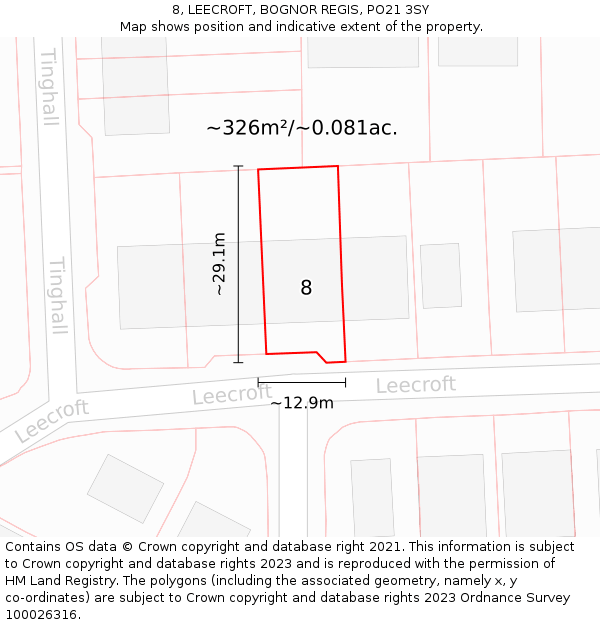 8, LEECROFT, BOGNOR REGIS, PO21 3SY: Plot and title map