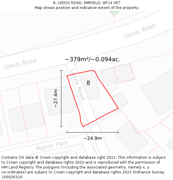 8, LEEDS ROAD, MIRFIELD, WF14 0ET: Plot and title map