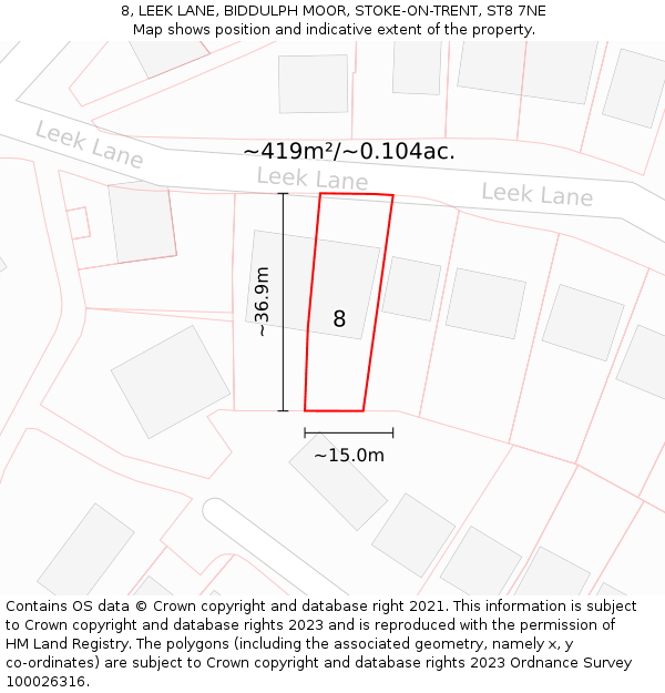 8, LEEK LANE, BIDDULPH MOOR, STOKE-ON-TRENT, ST8 7NE: Plot and title map