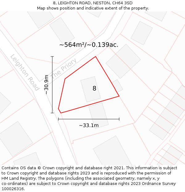 8, LEIGHTON ROAD, NESTON, CH64 3SD: Plot and title map