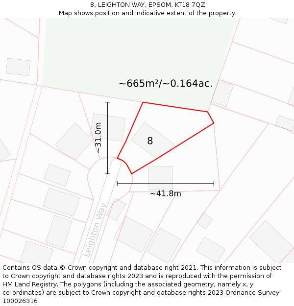 8, LEIGHTON WAY, EPSOM, KT18 7QZ: Plot and title map