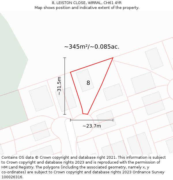 8, LEISTON CLOSE, WIRRAL, CH61 4YR: Plot and title map