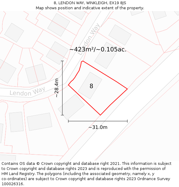 8, LENDON WAY, WINKLEIGH, EX19 8JS: Plot and title map