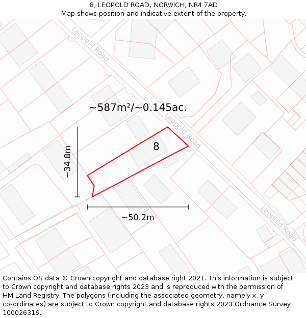 8, LEOPOLD ROAD, NORWICH, NR4 7AD: Plot and title map