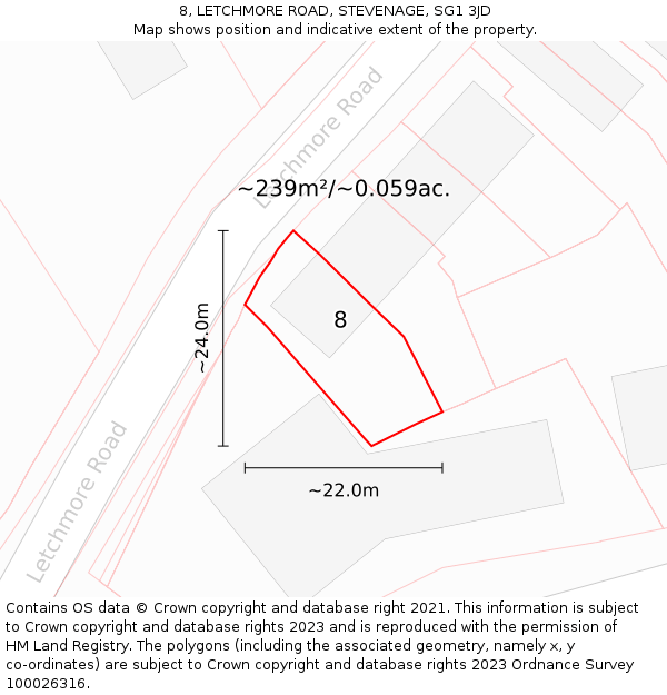 8, LETCHMORE ROAD, STEVENAGE, SG1 3JD: Plot and title map