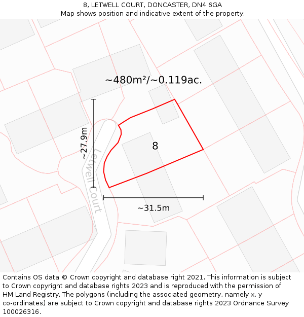 8, LETWELL COURT, DONCASTER, DN4 6GA: Plot and title map