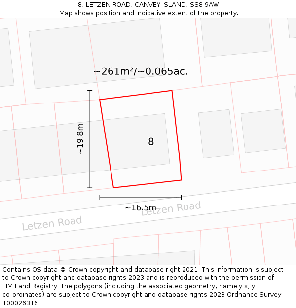 8, LETZEN ROAD, CANVEY ISLAND, SS8 9AW: Plot and title map