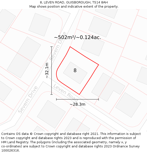 8, LEVEN ROAD, GUISBOROUGH, TS14 8AH: Plot and title map