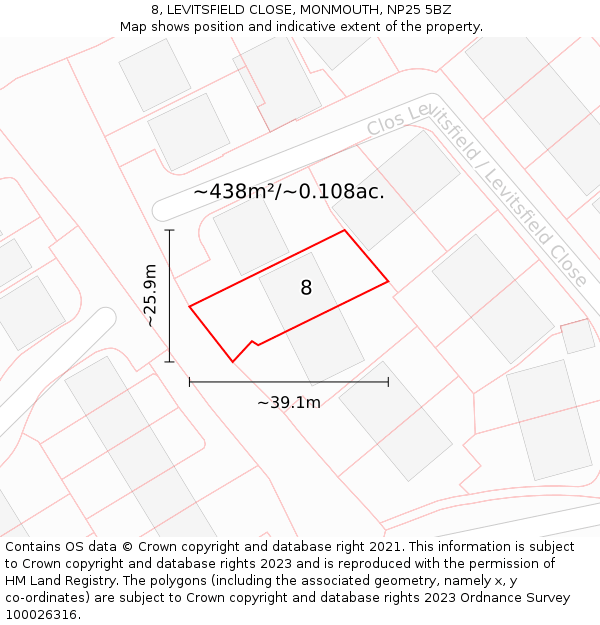 8, LEVITSFIELD CLOSE, MONMOUTH, NP25 5BZ: Plot and title map