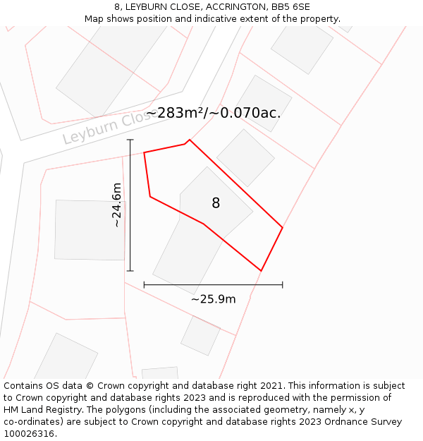 8, LEYBURN CLOSE, ACCRINGTON, BB5 6SE: Plot and title map