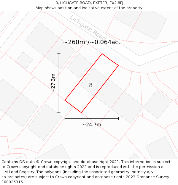 8, LICHGATE ROAD, EXETER, EX2 8FJ: Plot and title map