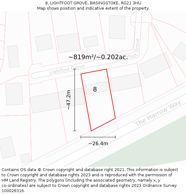 8, LIGHTFOOT GROVE, BASINGSTOKE, RG21 3HU: Plot and title map