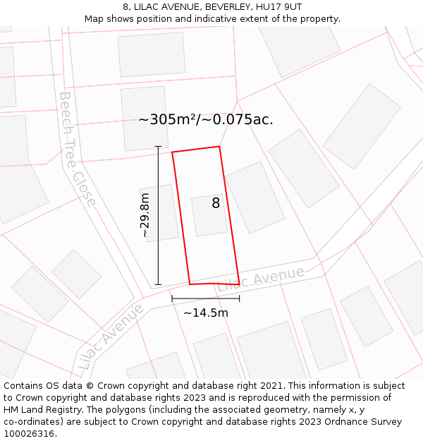 8, LILAC AVENUE, BEVERLEY, HU17 9UT: Plot and title map