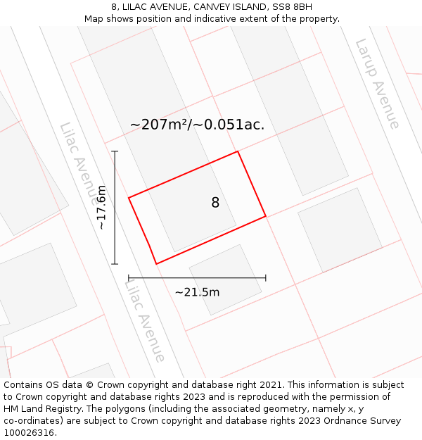 8, LILAC AVENUE, CANVEY ISLAND, SS8 8BH: Plot and title map