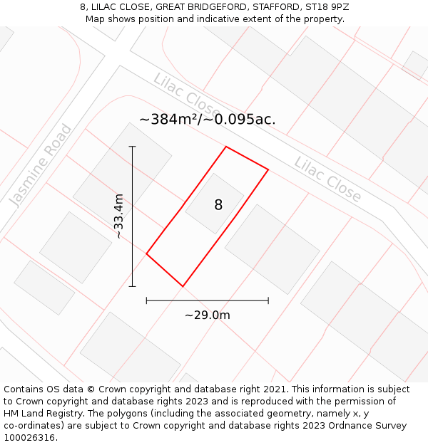 8, LILAC CLOSE, GREAT BRIDGEFORD, STAFFORD, ST18 9PZ: Plot and title map