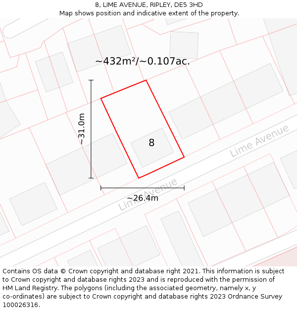 8, LIME AVENUE, RIPLEY, DE5 3HD: Plot and title map