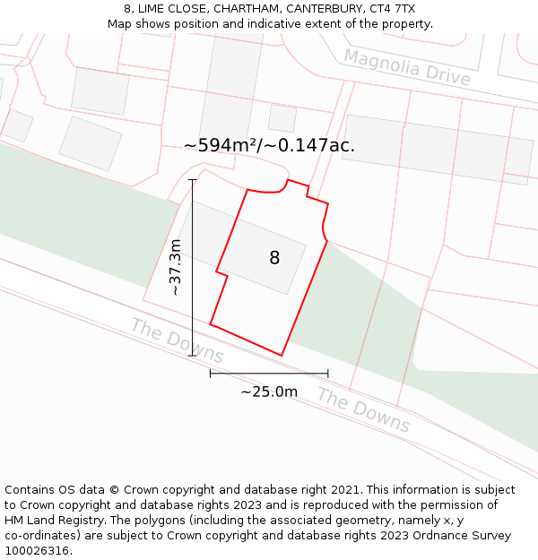 8, LIME CLOSE, CHARTHAM, CANTERBURY, CT4 7TX: Plot and title map