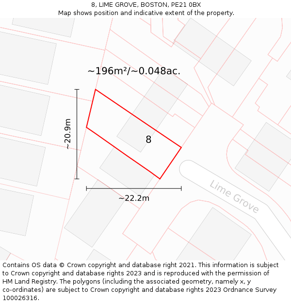 8, LIME GROVE, BOSTON, PE21 0BX: Plot and title map