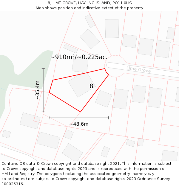 8, LIME GROVE, HAYLING ISLAND, PO11 0HS: Plot and title map