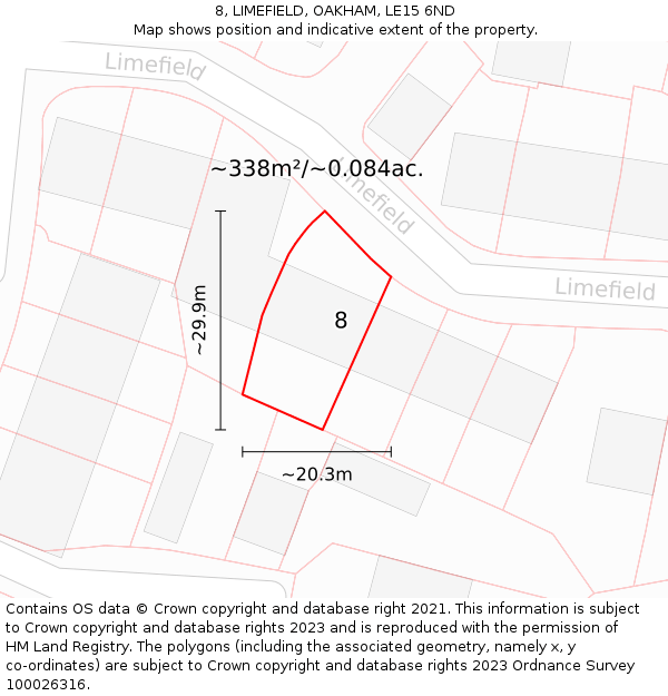 8, LIMEFIELD, OAKHAM, LE15 6ND: Plot and title map