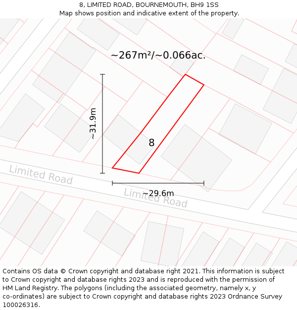 8, LIMITED ROAD, BOURNEMOUTH, BH9 1SS: Plot and title map