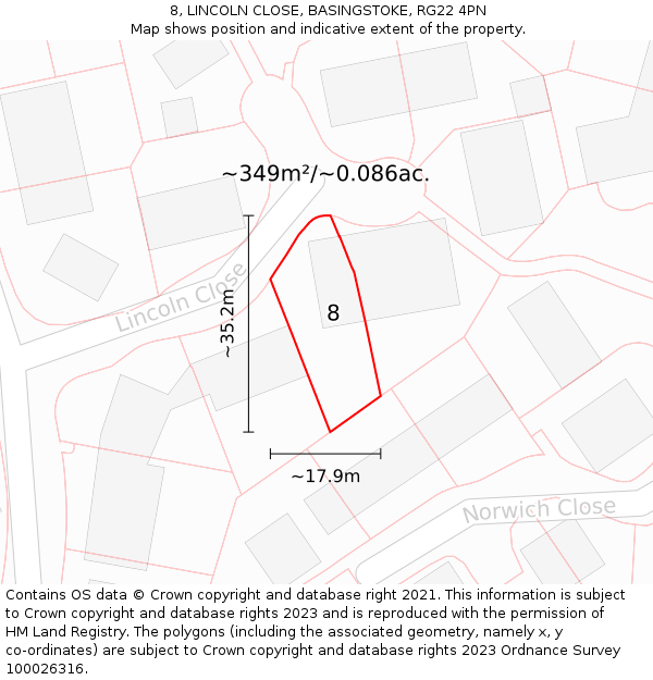 8, LINCOLN CLOSE, BASINGSTOKE, RG22 4PN: Plot and title map