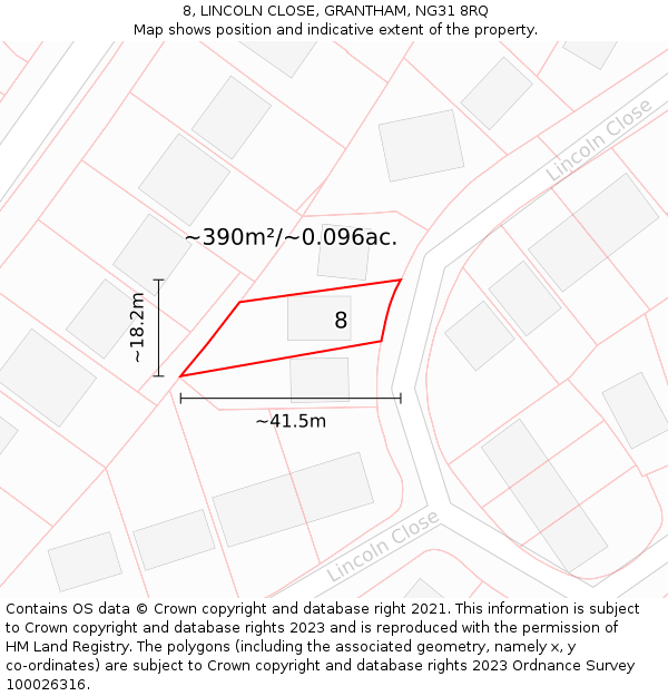 8, LINCOLN CLOSE, GRANTHAM, NG31 8RQ: Plot and title map