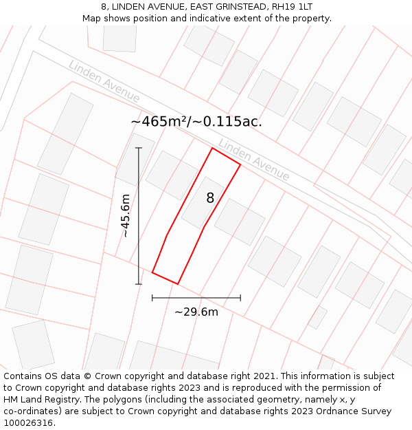 8, LINDEN AVENUE, EAST GRINSTEAD, RH19 1LT: Plot and title map