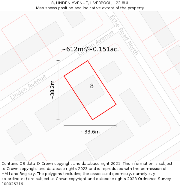 8, LINDEN AVENUE, LIVERPOOL, L23 8UL: Plot and title map