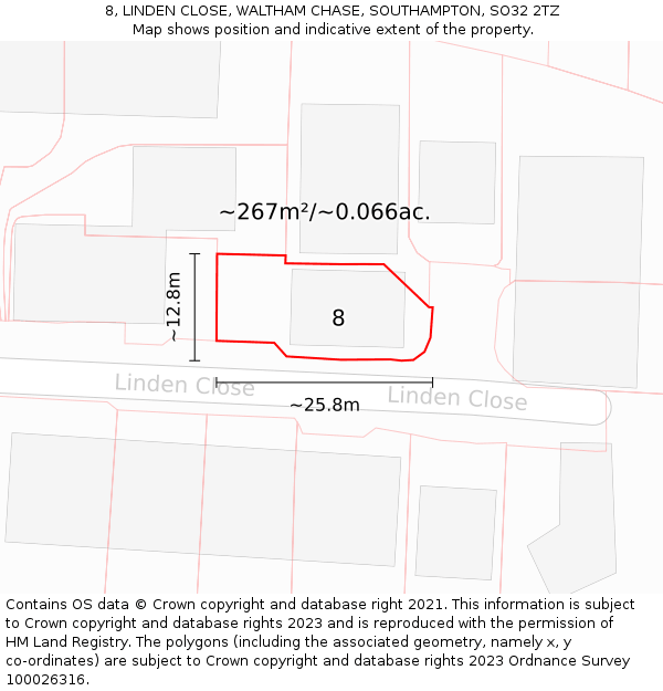 8, LINDEN CLOSE, WALTHAM CHASE, SOUTHAMPTON, SO32 2TZ: Plot and title map