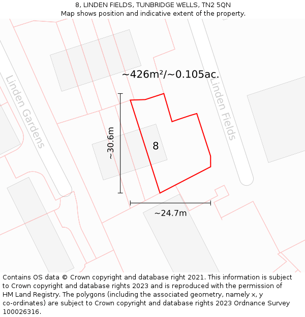 8, LINDEN FIELDS, TUNBRIDGE WELLS, TN2 5QN: Plot and title map