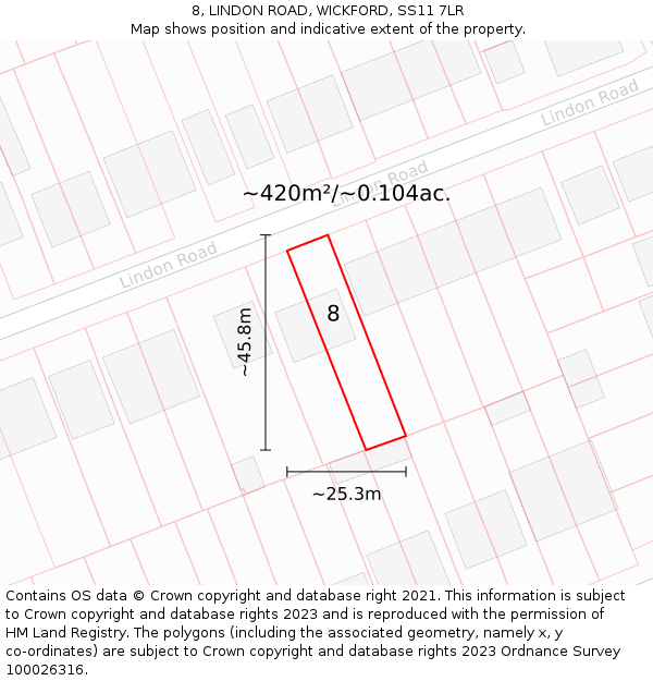 8, LINDON ROAD, WICKFORD, SS11 7LR: Plot and title map