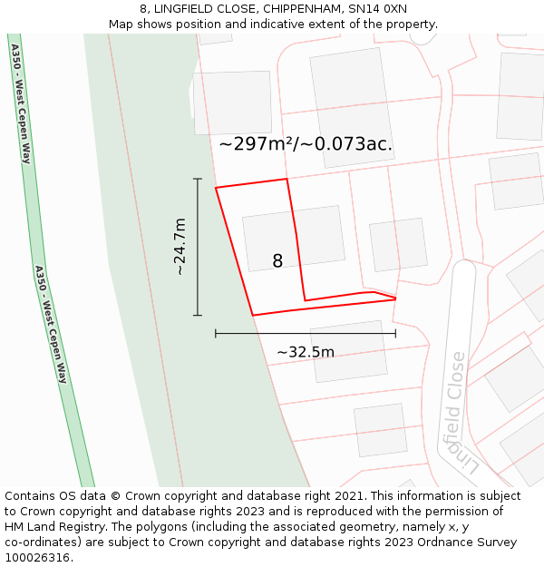 8, LINGFIELD CLOSE, CHIPPENHAM, SN14 0XN: Plot and title map